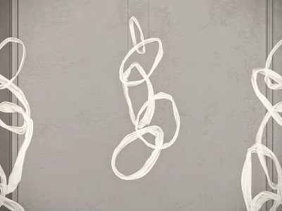Modern White Chandelier with Curved Lines Design Hanging Against Gray Wall 3d model