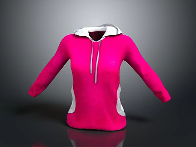 Trendy Pink Hoodie with White Lined Hood and Side Panels 3d model