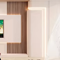 Modern Warm Minimalist Living Room With Soft Ambient Lighting Stylish TV Wall And Cozy Sofa