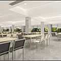 Modern Restaurant Entrance Hall Featuring Silver Turnstiles Marble Columns And Green Billboard