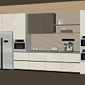Modern Kitchen Sideboard With White Lower Cabinets Gray Upper Units And Shelf Lighting 3d model