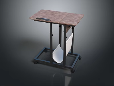 Portable Folding Desk with Wooden Top Black Metal Frame and Wheels 3d model