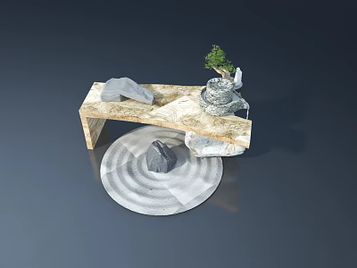Elegant Swing Door Interior With Wooden Table Stones Plant And Circular Mat 3d model