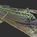 Ancient Wooden Ship Wreckage with Decayed Hull and Rustic Wooden Frames 3d model