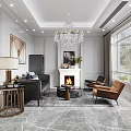 Elegant Modern Living Room Interior With Chandelier Fireplace Black Sofa And Marble Floor