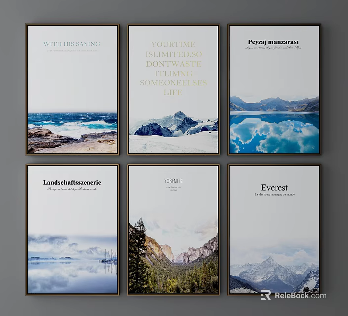 Scenic Landscape Paintings With Ocean Views Mountain Ranges Glaciers And Forests 3d model 