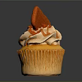 Delicious Cupcake With Creamy Vanilla Frosting Red Swirl Decoration And Crispy Cookie Topping