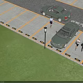 Green Acura Cars Parked In Parking Lot With Yellow Lines And People Walking