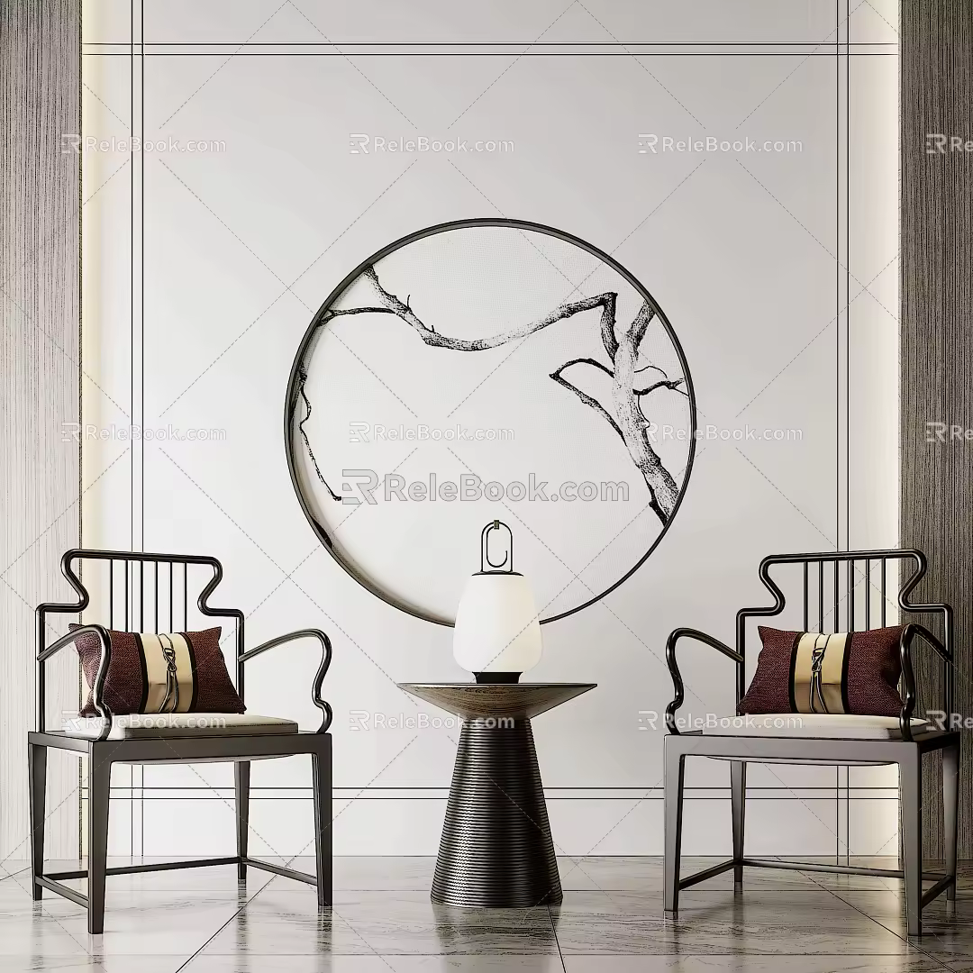 New Chinese Style Casual Table and Chair Combination Single Chair Side Combination 3d model