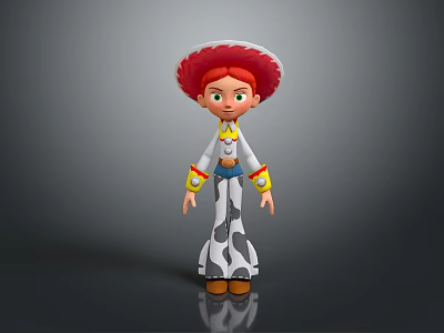 Game Movie Character With Red Wide Brimmed Hat Green Eyes And Cow Patterned Pants 3d model