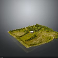 Miniature Square Landscape Model With Green Grass Trees Small House Fenced Area And Vegetation