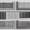 Modern Entrance Gate Design With Vertical Slats Metal Railings And Concrete Walls