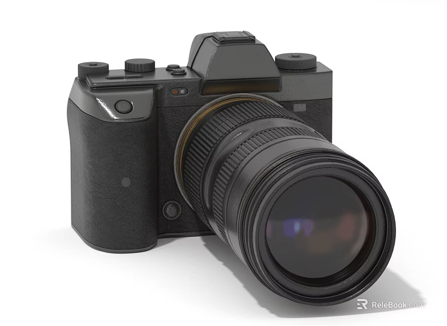 Vintage Digital SLR Camera With Black Body And Large Lens Design 3d model 