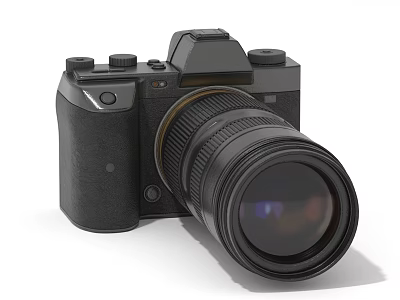 Vintage Digital SLR Camera With Black Body And Large Lens Design 3d model