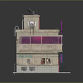 Colorful Multi Story Building Exterior With Pink Accents Green Door Neon Sign And Bar Facade