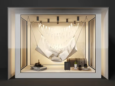 Cozy Hammock Display With String Lights Pillows And Decorative Elements In Window 3d model