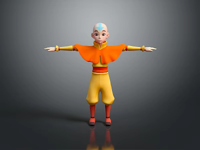 Bald Head Child With Orange Cape Yellow Pants And Red Shoes Standing With Arms Outstretched 3d model