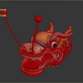 Traditional Dragon Head Decoration With Yellow Body Open Mouth Red Balls And Colorful Patterns