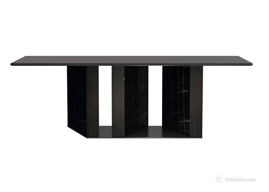 Modern Black Dining Table With Sleek Surface And Geometric Base Design 3d model