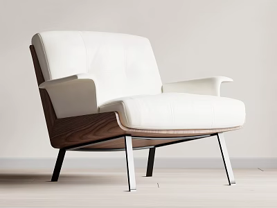 Modern Elegant Leisure Chair With White Leather Upholstery Walnut Wood Frame And Metal Legs 3d model