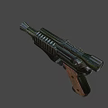 Futuristic Tactical Gun With Scope Wooden Grip And Metal Barrel Design