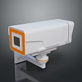 White Security Camera With Orange Border Square Lens And Mounting Bracket 3d model
