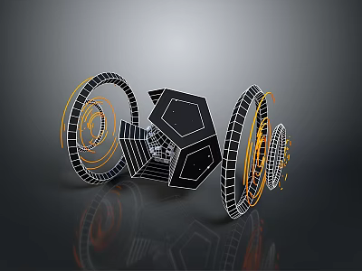 Modern Wireframe Geometric Spacecraft Structure With Orbital Rings Cosmic 3D Design 3d model