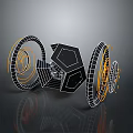 Modern Wireframe Geometric Spacecraft Structure With Orbital Rings Cosmic 3D Design 3d model