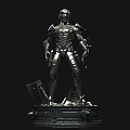 Silver Metallic Sci Fi Humanoid Sculpture Carving With Mechanical Armor And Base 3d model