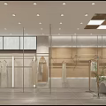 Modern Clothing Store Interior With Wooden Racks Display Area And Cashier Counter