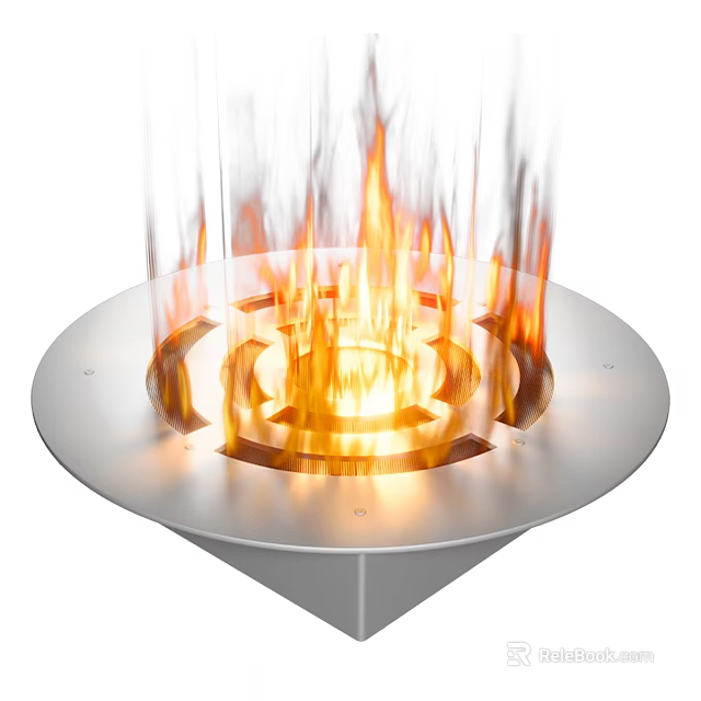 Circular Metal Fire Pit Features Modern Design And Bright Flames Burning 3d model