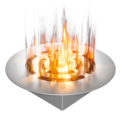 Circular Metal Fire Pit Features Modern Design And Bright Flames Burning 3d model