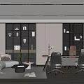 Modern Office Interior Design With Sofa Desk Bookshelves And Green Plants