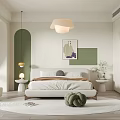 Modern Bedroom Interior With Green Accent Wall White Bed Frame And Round Rug