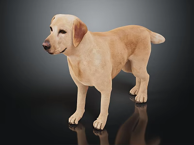 Yellow Labrador Retriever Standing on Black Background with Shiny Reflection Surface 3d model