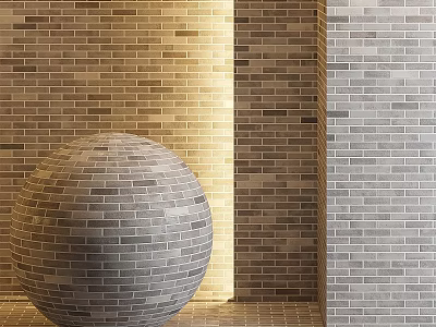 Brick Sphere Decorative Structure With Different Patterned Brick Walls in Interior 3d model