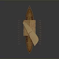 Ancient Wooden Boat Model With White Sail Red Flags And Oars