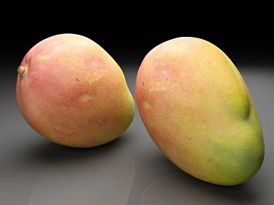 Fresh Ripe Mango Fruits With Yellow Red Skin On Dark Background Ready To Eat 3d model