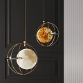 Modern Spherical Chandeliers With Metal Frame Moon And Sun Design On Dark Background