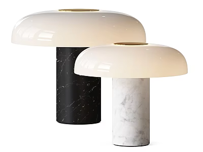 Elegant Table Lamps With White Shades And Black And White Marble Bases 3d model
