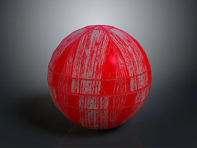 Vibrant Red Decorative Sphere With White Stripes And Glossy Surface Design 3d model