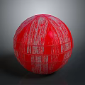 Vibrant Red Decorative Sphere With White Stripes And Glossy Surface Design