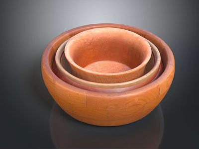Natural Wooden Nested Bowl Set With Different Sizes And Smooth Surface For Kitchen 3d model