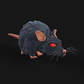 Low Poly Black Rat Character With Red Eyes And Brown Tail Paws