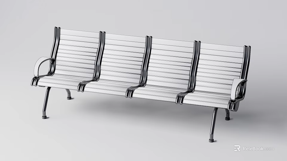Sturdy Public Bench With Metal Frame And Wooden Slats For Outdoor Spaces 3d model 