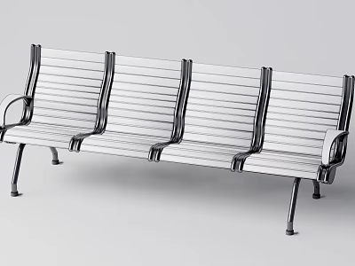 Sturdy Public Bench With Metal Frame And Wooden Slats For Outdoor Spaces 3d model