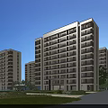Modern Residential Building With Balconies Green Lawns Trees And Pedestrians Walking
