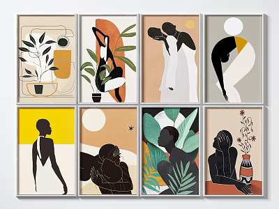Modern Art Prints With Plant Silhouettes Geometric Shapes And Leaf Patterns 3d model