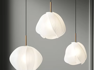 Modern White Pleated Pendant Lights With Gold Metal Rods For Interior Decor 3d model