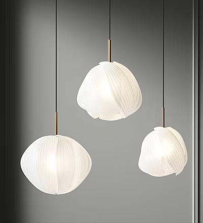Modern White Pleated Pendant Lights With Gold Metal Rods For Interior Decor 3d model